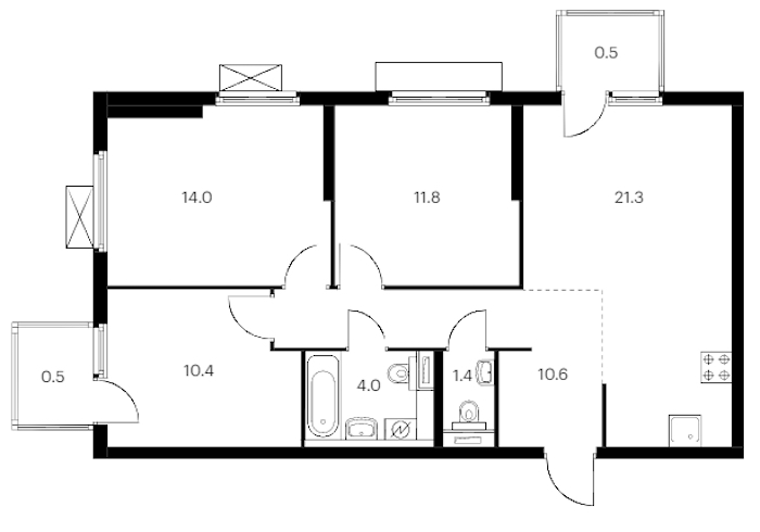 3-комнатная квартира 74.5 м², 2/11 эт., ЖК «Витебский парк»